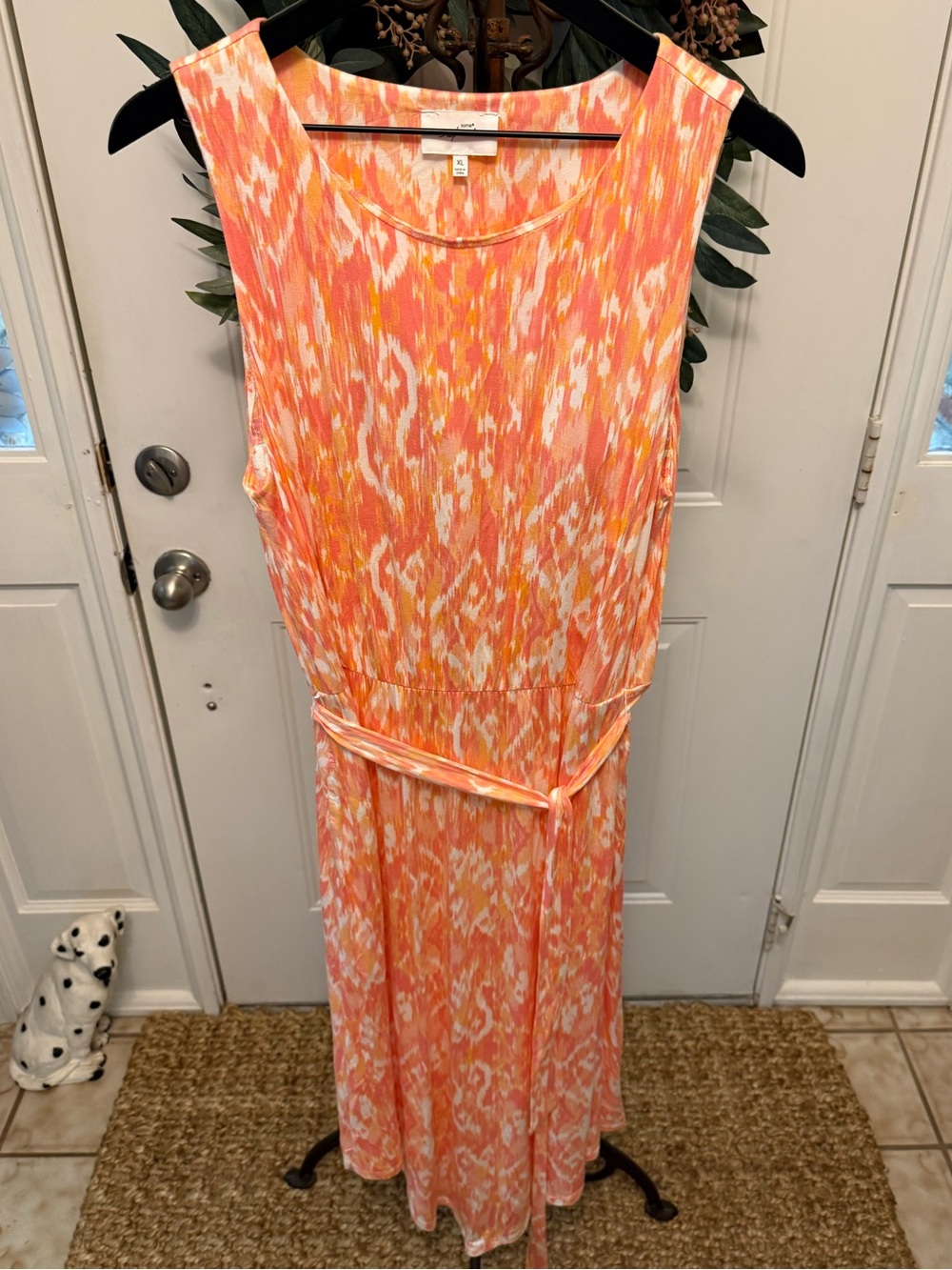 Soma Weekend Coral Ikat Print Soft Jersey Knit Handkerchief Midi Dress XL